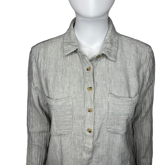 Marine Layer Stripe Quarter Button Up Long Sleeve L - Picture 2 of 6